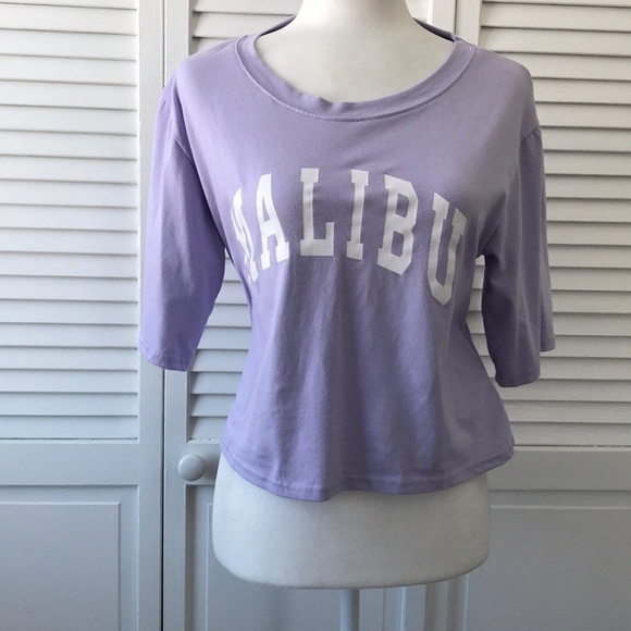 Romwe Pastel Purple Crop Top Tee - Picture 1 of 4